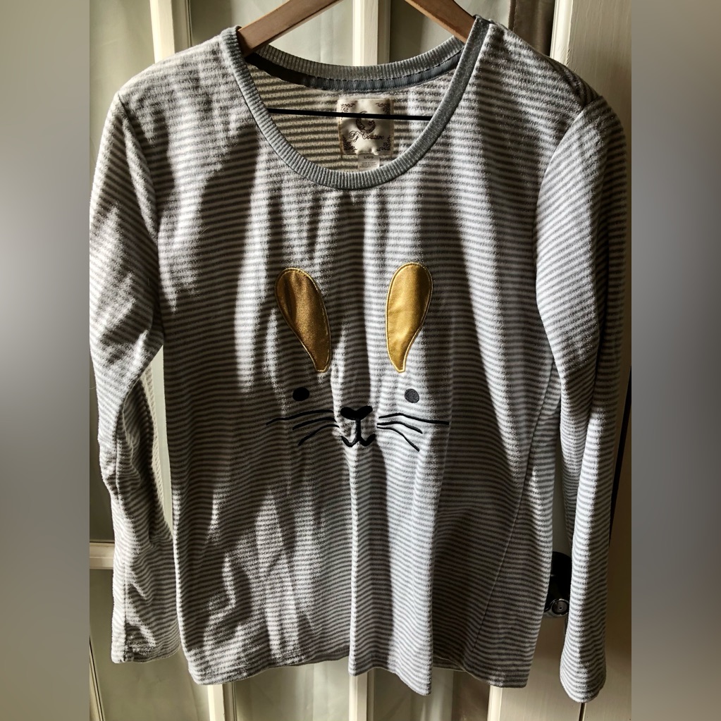 Pj Couture Bunny Face Long Sleeve Striped Sweater Top In Size Large